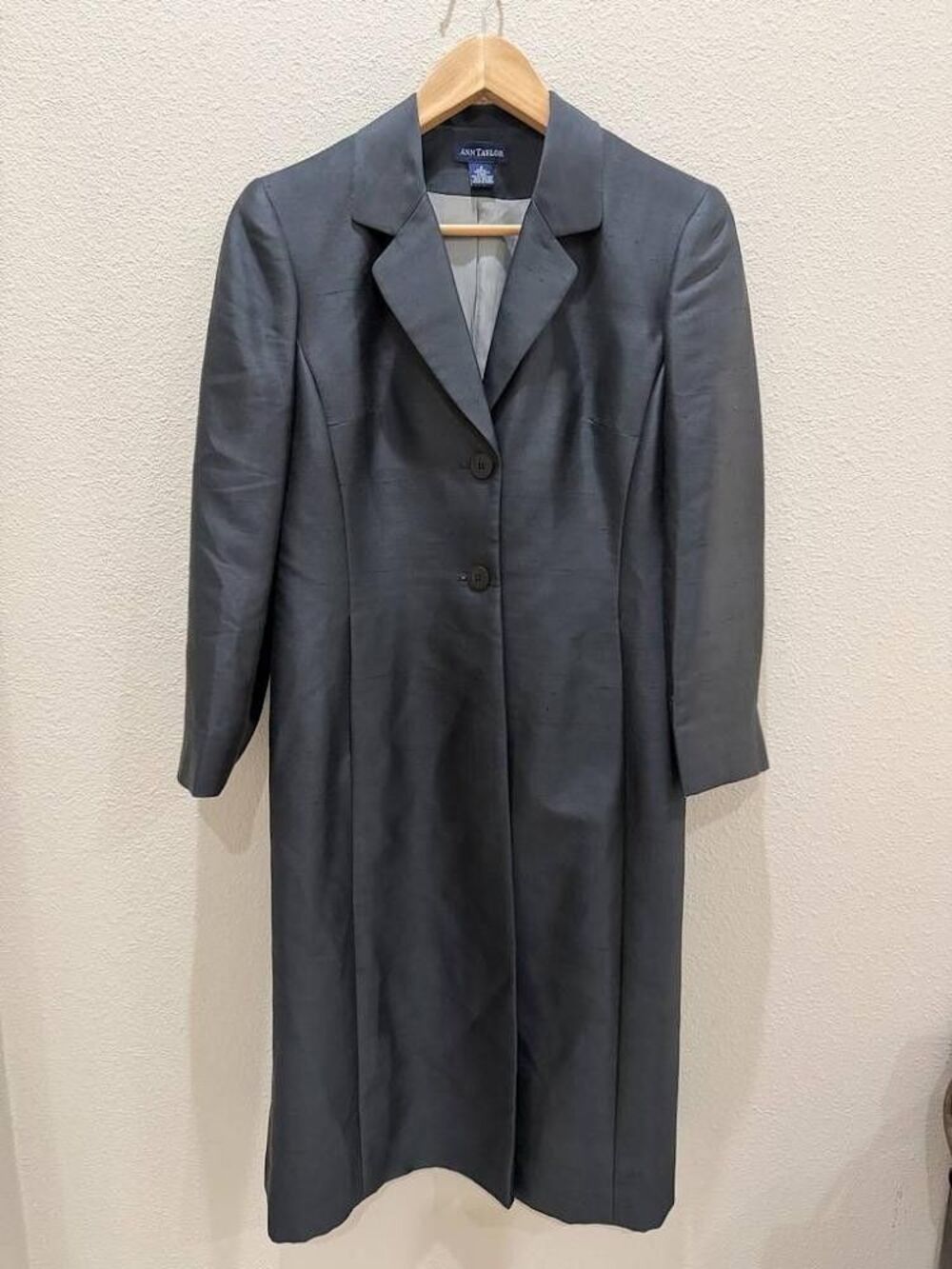 Ann Taylor 100% Silk Long Duster Coat - Charcoal Gray Size 6